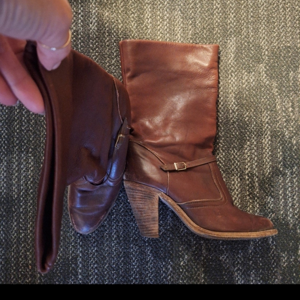 Dexter Brown Leather Mid-Calf Heeled Boots
